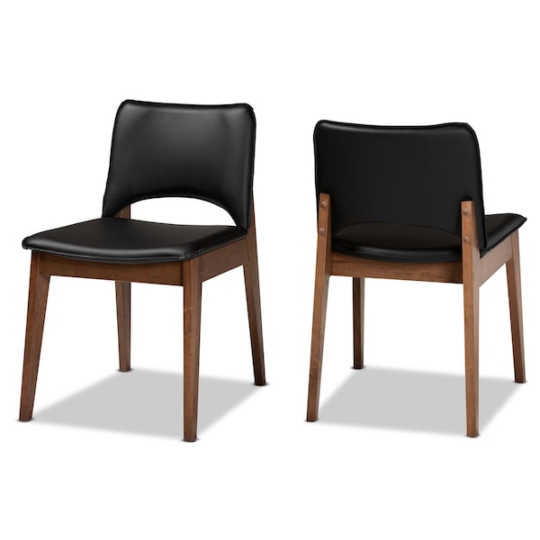 Baxton Studio Afton Mid-Century Modern Black Faux Leather Upholstered and 2-Piece Wood Dining Chair Set, PR - SET OF 2 188-11923-ZORO