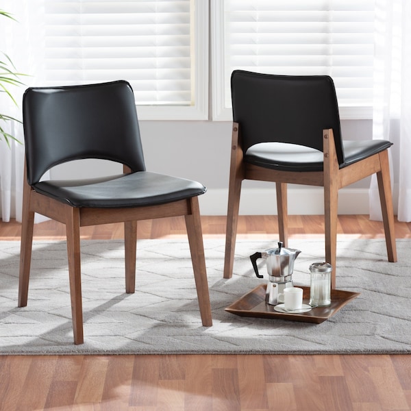 Baxton Studio Afton Mid-Century Modern Black Faux Leather Upholstered and 2-Piece Wood Dining Chair Set, PR - SET OF 2 188-11923-ZORO