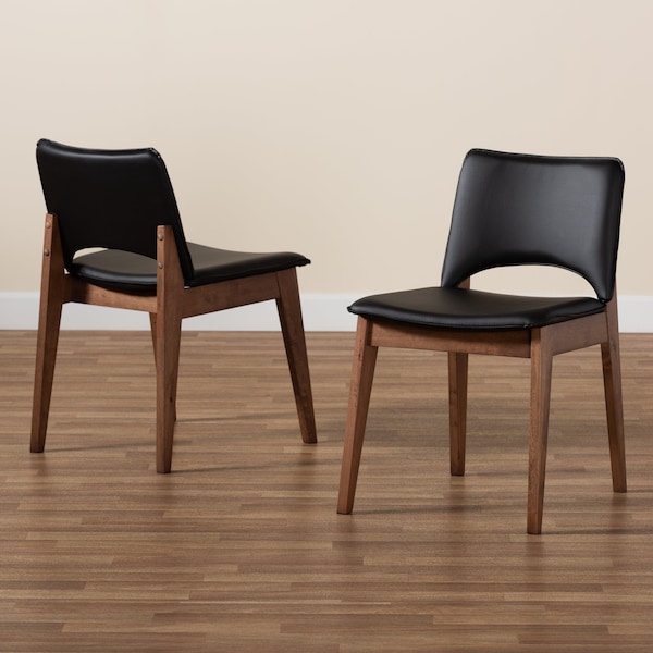 Baxton Studio Afton Mid-Century Modern Black Faux Leather Upholstered and 2-Piece Wood Dining Chair Set, PR - SET OF 2 188-11923-ZORO