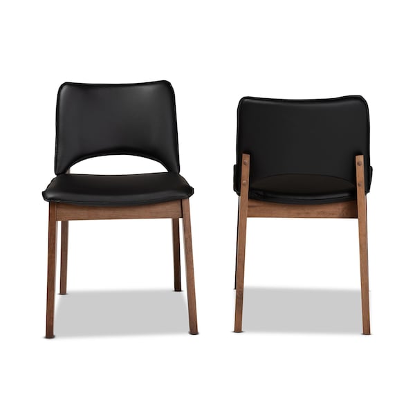 Baxton Studio Afton Mid-Century Modern Black Faux Leather Upholstered and 2-Piece Wood Dining Chair Set, PR - SET OF 2 188-11923-ZORO