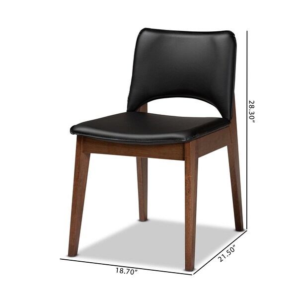 Baxton Studio Afton Mid-Century Modern Black Faux Leather Upholstered and 2-Piece Wood Dining Chair Set, PR - SET OF 2 188-11923-ZORO