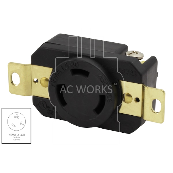 Ac Works 30A, 125V, NEMA L5-30R Flush Mounting Locking Industrial Grade Receptacle - FML530R