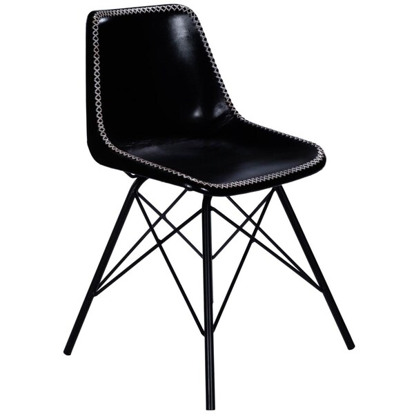 Homeroots 31.5 x 18 x 14.5 in. Black Contrast Stitch Leather Dining Chair - 389592