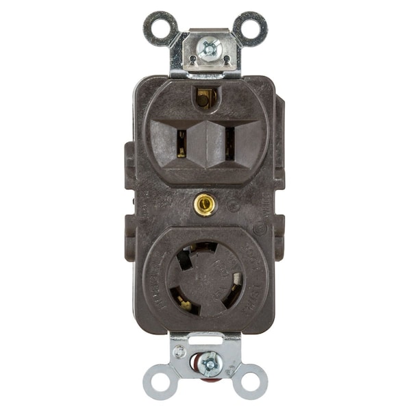 Hubbell 15A Duplex Locking Receptacle 2P 3W 125VAC L5-15R BN - HBL4792
