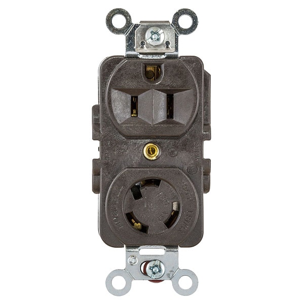 Hubbell 15A Duplex Locking Receptacle 2P 3W 125VAC L5-15R BN - HBL4792