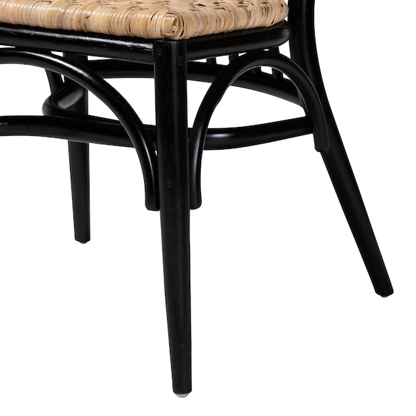 Baxton Studio Parthenia MidCentury  Black and Walnut Brown Finished Mahogany Wood and Natural Rattan Dining Chair - 224-12838-ZORO