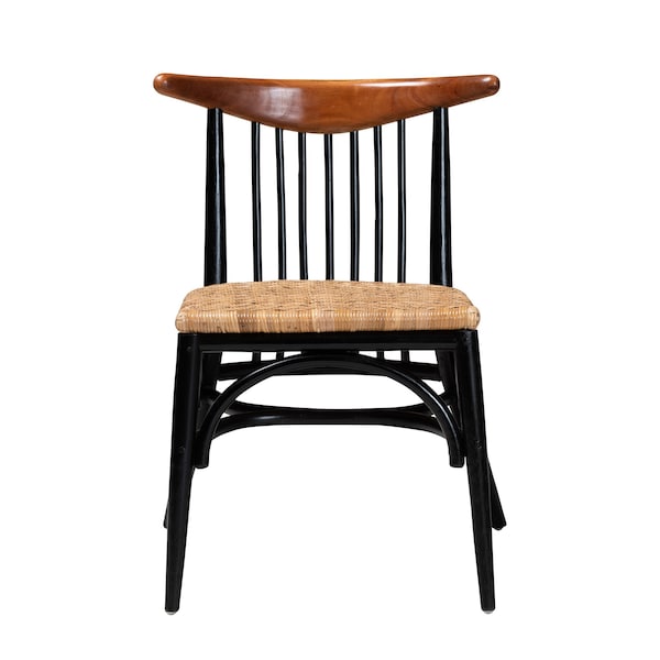 Baxton Studio Parthenia MidCentury  Black and Walnut Brown Finished Mahogany Wood and Natural Rattan Dining Chair - 224-12838-ZORO