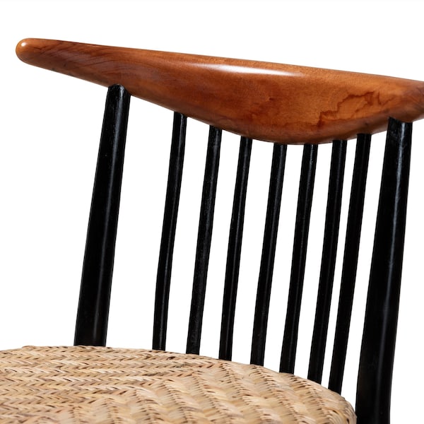 Baxton Studio Parthenia MidCentury  Black and Walnut Brown Finished Mahogany Wood and Natural Rattan Dining Chair - 224-12838-ZORO