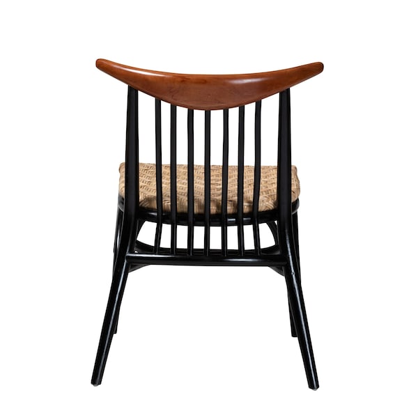 Baxton Studio Parthenia MidCentury  Black and Walnut Brown Finished Mahogany Wood and Natural Rattan Dining Chair - 224-12838-ZORO