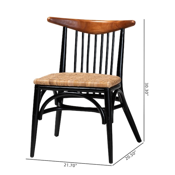 Baxton Studio Parthenia MidCentury  Black and Walnut Brown Finished Mahogany Wood and Natural Rattan Dining Chair - 224-12838-ZORO
