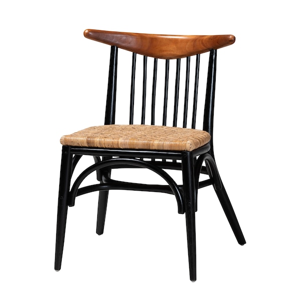 Baxton Studio Parthenia MidCentury  Black and Walnut Brown Finished Mahogany Wood and Natural Rattan Dining Chair - 224-12838-ZORO