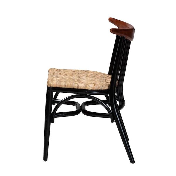 Baxton Studio Parthenia MidCentury  Black and Walnut Brown Finished Mahogany Wood and Natural Rattan Dining Chair - 224-12838-ZORO