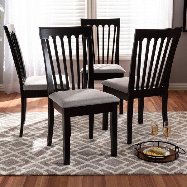 Baxton Studio Minette Gray Upholstered Espresso Brown Finished Wood Dining Chair, PK4 - 153-9398