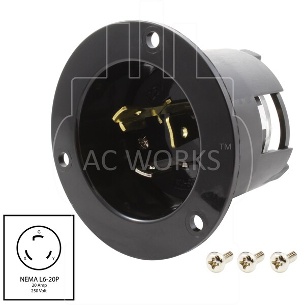 Ac Works 20A 125-Volt L5-20P Power Input Inlet UL and C-UL Listed - ASINL520P