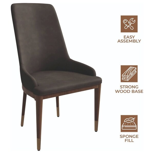 Leisuremod Viva Collection Modern Wooden Dining Chair in Mocha Brown, 2PK - VC24MO2