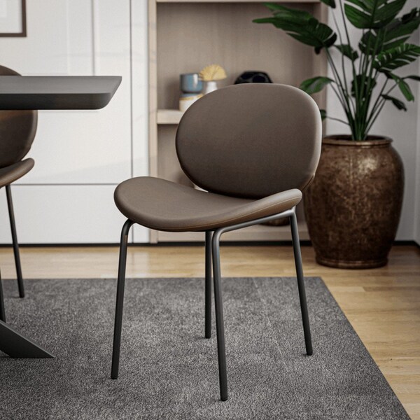 Leisuremod Servos Dining Side Chair with Upholstered Leather Seat and Iron Frame in Elephant Grey, 2PK - SCBL-22DGR2