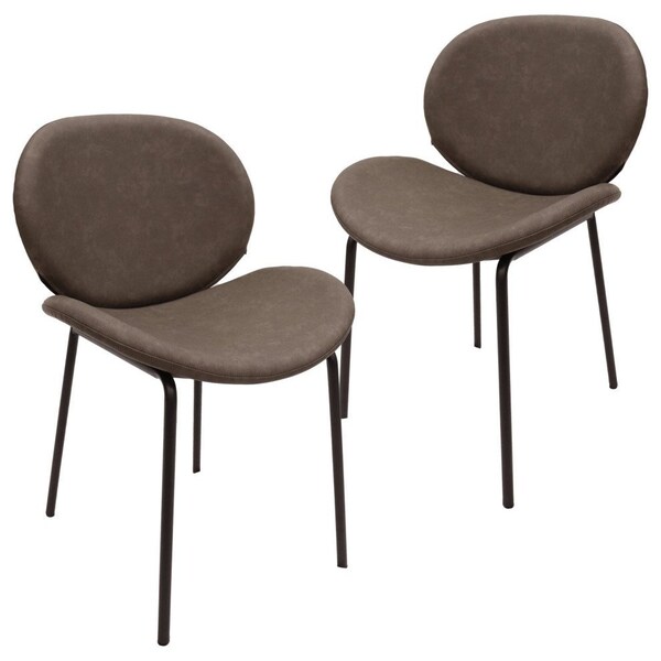 Leisuremod Servos Dining Side Chair with Upholstered Leather Seat and Iron Frame in Elephant Grey, 2PK - SCBL-22DGR2