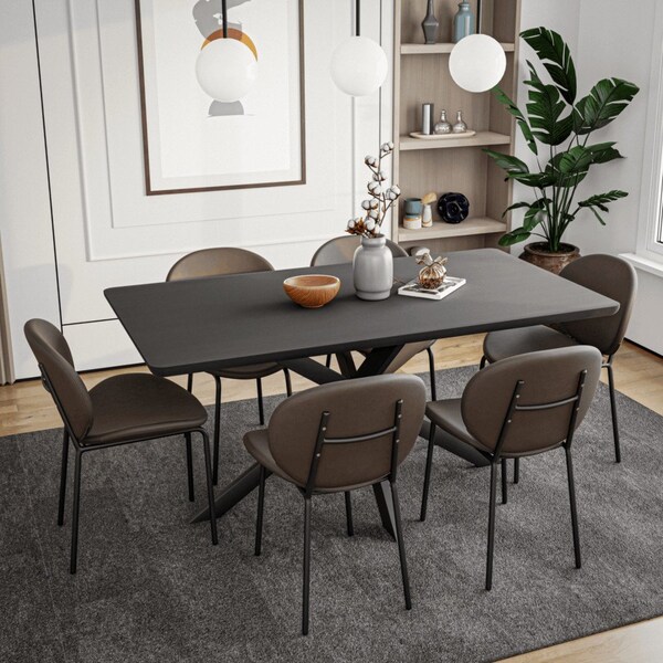 Leisuremod Servos Dining Side Chair with Upholstered Leather Seat and Iron Frame in Elephant Grey, 2PK - SCBL-22DGR2