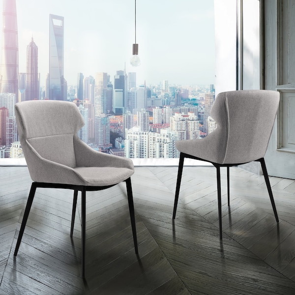 Armen Living Kenna Modern Dining Chair in Matte Black Finish and Gray Fabric - Set of 2 - LCKESIGR