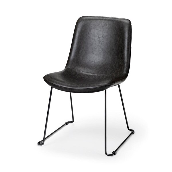 Homeroots Black Faux Leather Seat with Black Iron Frame Dining Chair - 380429