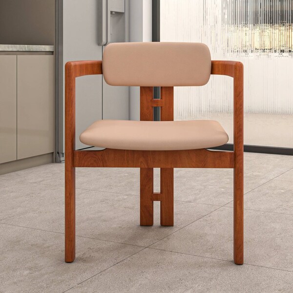Leisuremod Velo Modern Dining Chair in Dark Natural Wood with Taupe Seat, 4PK - VCA-51DTP4