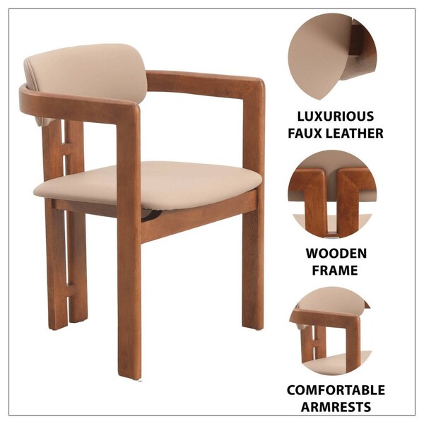 Leisuremod Velo Modern Dining Chair in Dark Natural Wood with Taupe Seat, 4PK - VCA-51DTP4