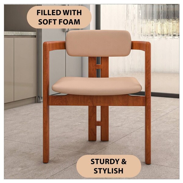 Leisuremod Velo Modern Dining Chair in Dark Natural Wood with Taupe Seat, 4PK - VCA-51DTP4