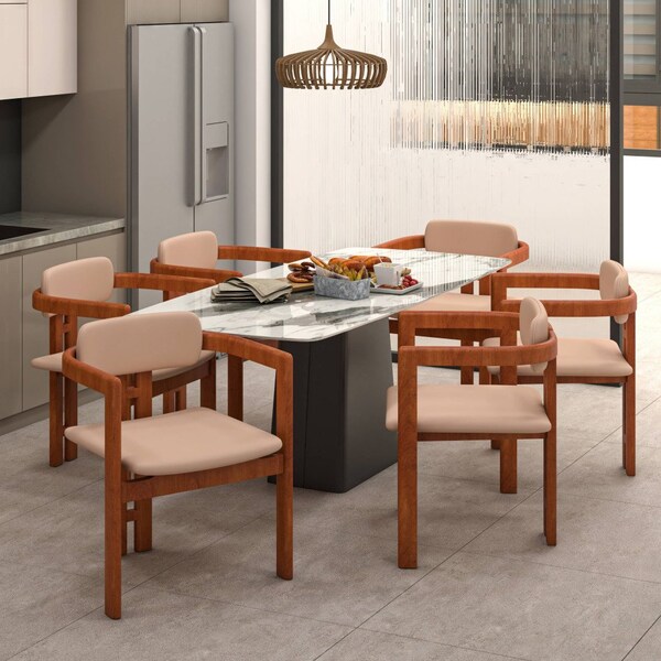 Leisuremod Velo Modern Dining Chair in Dark Natural Wood with Taupe Seat, 4PK - VCA-51DTP4