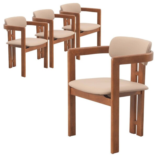 Leisuremod Velo Modern Dining Chair in Dark Natural Wood with Taupe Seat, 4PK - VCA-51DTP4