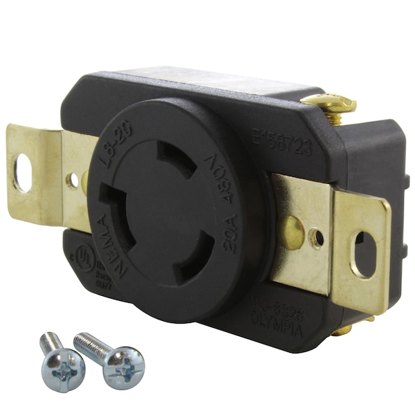 Ac Works 20A, 480V, NEMA L8-20R Flush Mount Locking Industrial Grade Receptacle - FML820R
