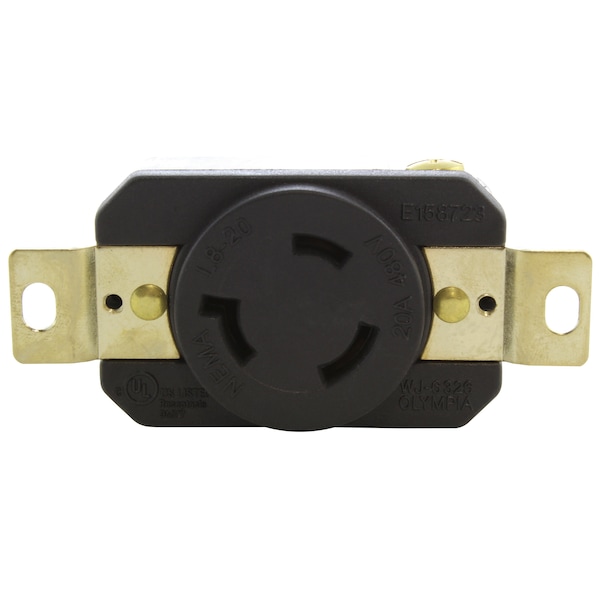 Ac Works 20A, 480V, NEMA L8-20R Flush Mount Locking Industrial Grade Receptacle - FML820R