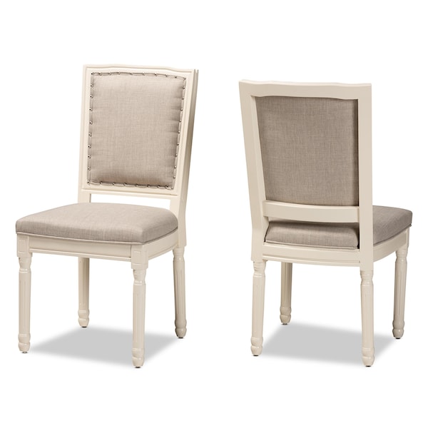 Baxton Studio Louane French Inspired Grey Fabric Upholstered and White Finished Wood Dining Chair, PK2 - 201-2PC-12332