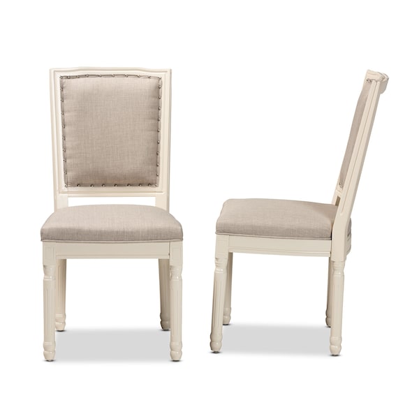 Baxton Studio Louane French Inspired Grey Fabric Upholstered and White Finished Wood Dining Chair, PK2 - 201-2PC-12332
