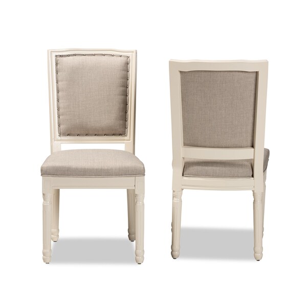 Baxton Studio Louane French Inspired Grey Fabric Upholstered and White Finished Wood Dining Chair, PK2 - 201-2PC-12332