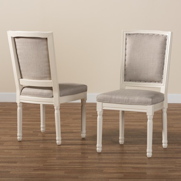 Baxton Studio Louane French Inspired Grey Fabric Upholstered and White Finished Wood Dining Chair, PK2 - 201-2PC-12332