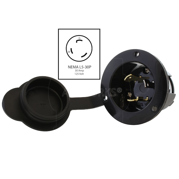 Ac Works 30A 125V L5-30P Power Input Inlet UL and C-UL Listed with Weather Cover - ASINL530P-FC