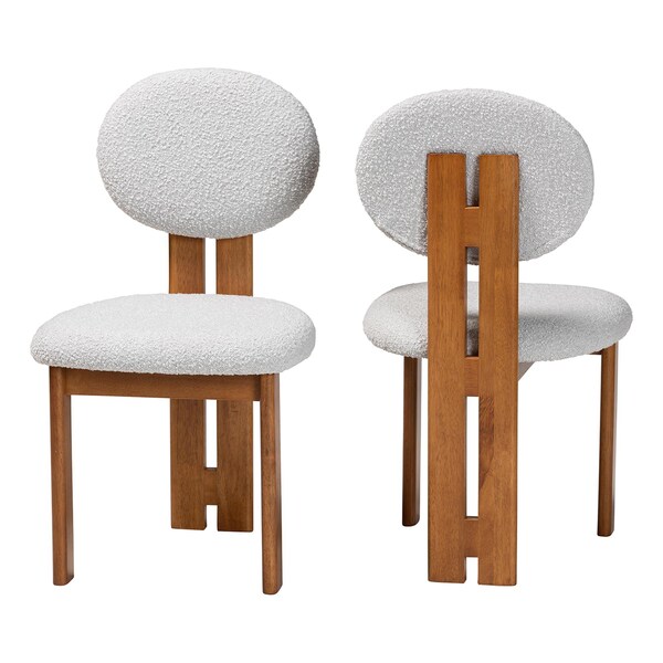 Baxton Studio Kacela Japandi Light Grey Boucle Fabric and Walnut Brown Finished Wood 2-Piece Dining Chair Set, PR - 241-2PC-13434-ZORO