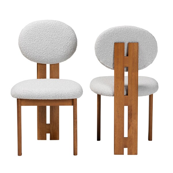 Baxton Studio Kacela Japandi Light Grey Boucle Fabric and Walnut Brown Finished Wood 2-Piece Dining Chair Set, PR - 241-2PC-13434-ZORO