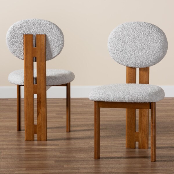 Baxton Studio Kacela Japandi Light Grey Boucle Fabric and Walnut Brown Finished Wood 2-Piece Dining Chair Set, PR - 241-2PC-13434-ZORO