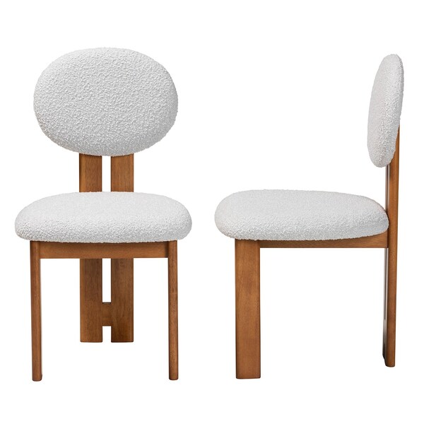 Baxton Studio Kacela Japandi Light Grey Boucle Fabric and Walnut Brown Finished Wood 2-Piece Dining Chair Set, PR - 241-2PC-13434-ZORO