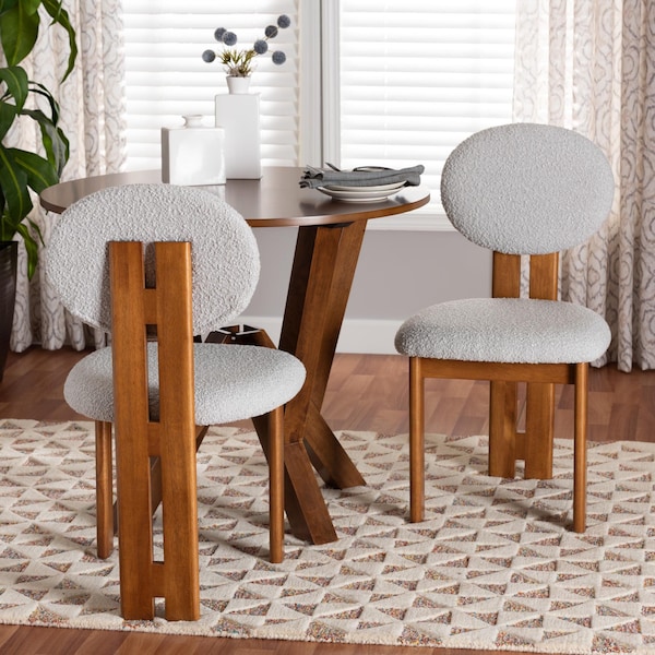 Baxton Studio Kacela Japandi Light Grey Boucle Fabric and Walnut Brown Finished Wood 2-Piece Dining Chair Set, PR - 241-2PC-13434-ZORO