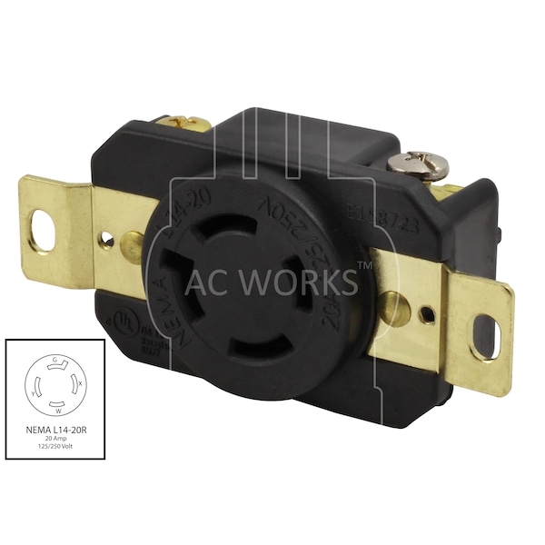 Ac Works 20A 125/250V NEMA L14-20R Flush Mount Locking Industrial Grade Receptacle - FML1420R