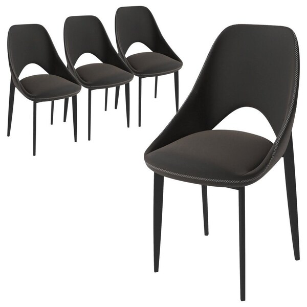 Leisuremod Amalfi Collection Fabric Modern Dining Chair in Charcoal, 4PK - AC48CH4