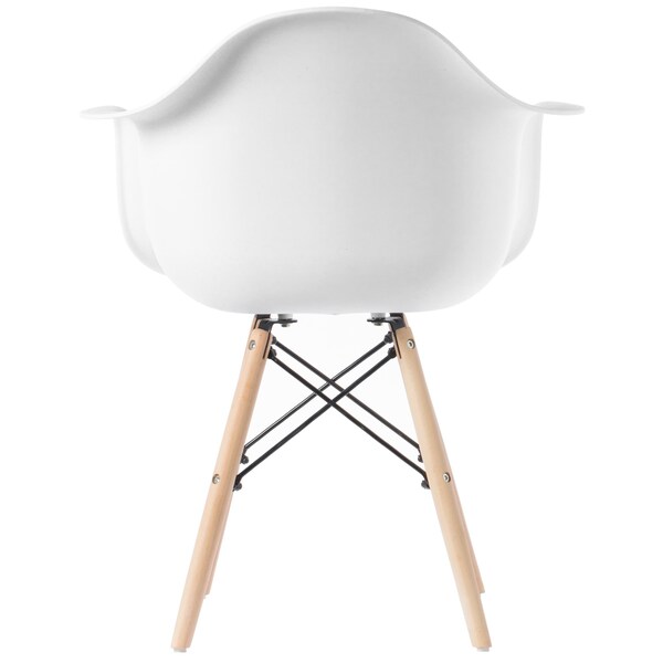 Fabulaxe Mid-Century Modern Style Plastic DAW Shell Dining Arm Chair with Wooden Dowel Eiffel Legs, White - QI003748.WT