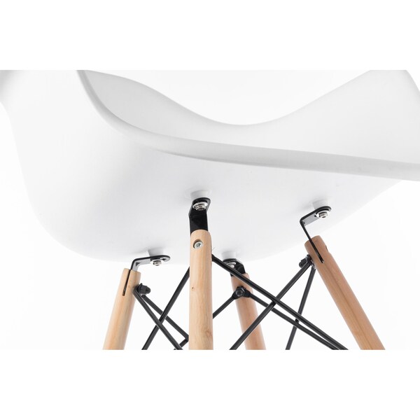 Fabulaxe Mid-Century Modern Style Plastic DAW Shell Dining Arm Chair with Wooden Dowel Eiffel Legs, White - QI003748.WT