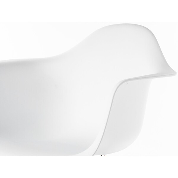 Fabulaxe Mid-Century Modern Style Plastic DAW Shell Dining Arm Chair with Wooden Dowel Eiffel Legs, White - QI003748.WT