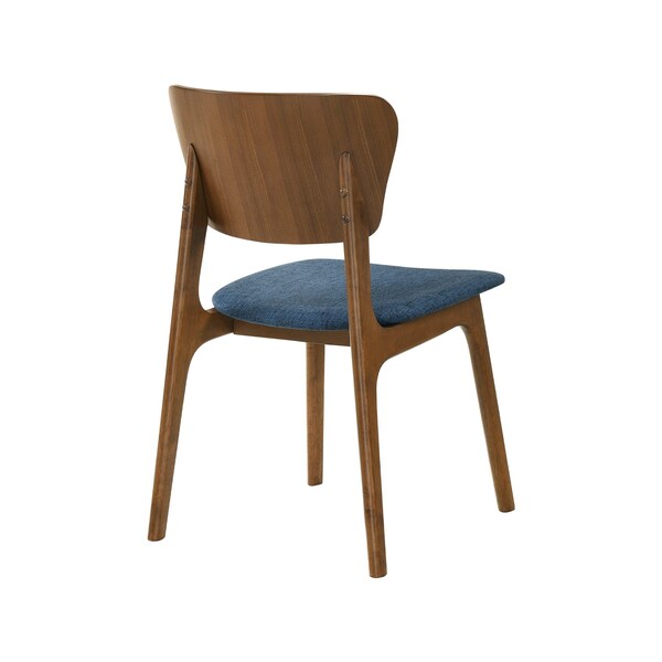 Armen Living Kalia Wood Dining Chair in Walnut Finish with Blue Fabric - Set of 2 - LCKACHWABLU