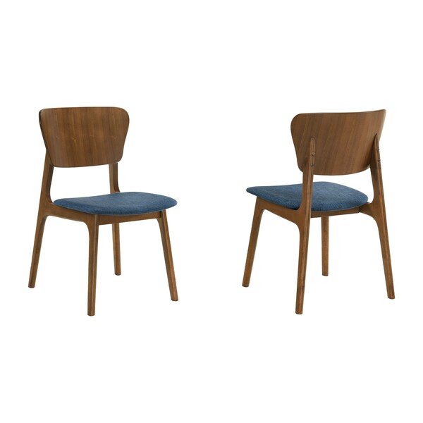 Armen Living Kalia Wood Dining Chair in Walnut Finish with Blue Fabric - Set of 2 - LCKACHWABLU