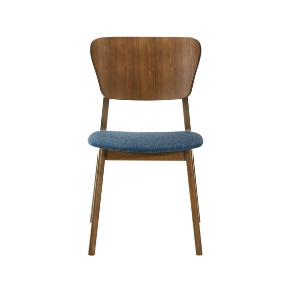Armen Living Kalia Wood Dining Chair in Walnut Finish with Blue Fabric - Set of 2 - LCKACHWABLU