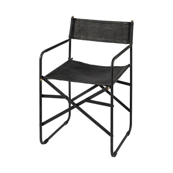 Homeroots Black Leather with Black Iron Frame Dining Chair - 380448